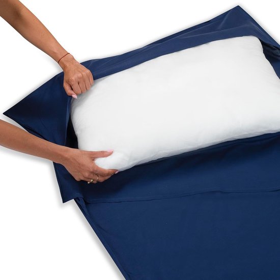 Katoenen Slaapzak - Lichtgewicht Inlay - Comfortabel Reizen - Met Kussencompartiment - 95 x 210 cm - Grijs — afbeelding 5