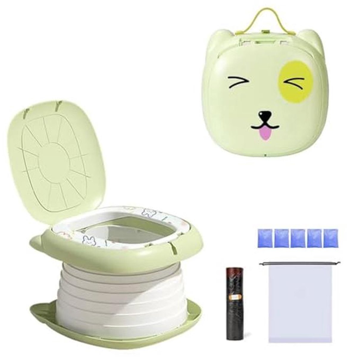 Draagbaar potje - Reis toilet - Zindelijkheidstraining - 3-in-1 multifunctioneel - 24.5 cm breed - Groen