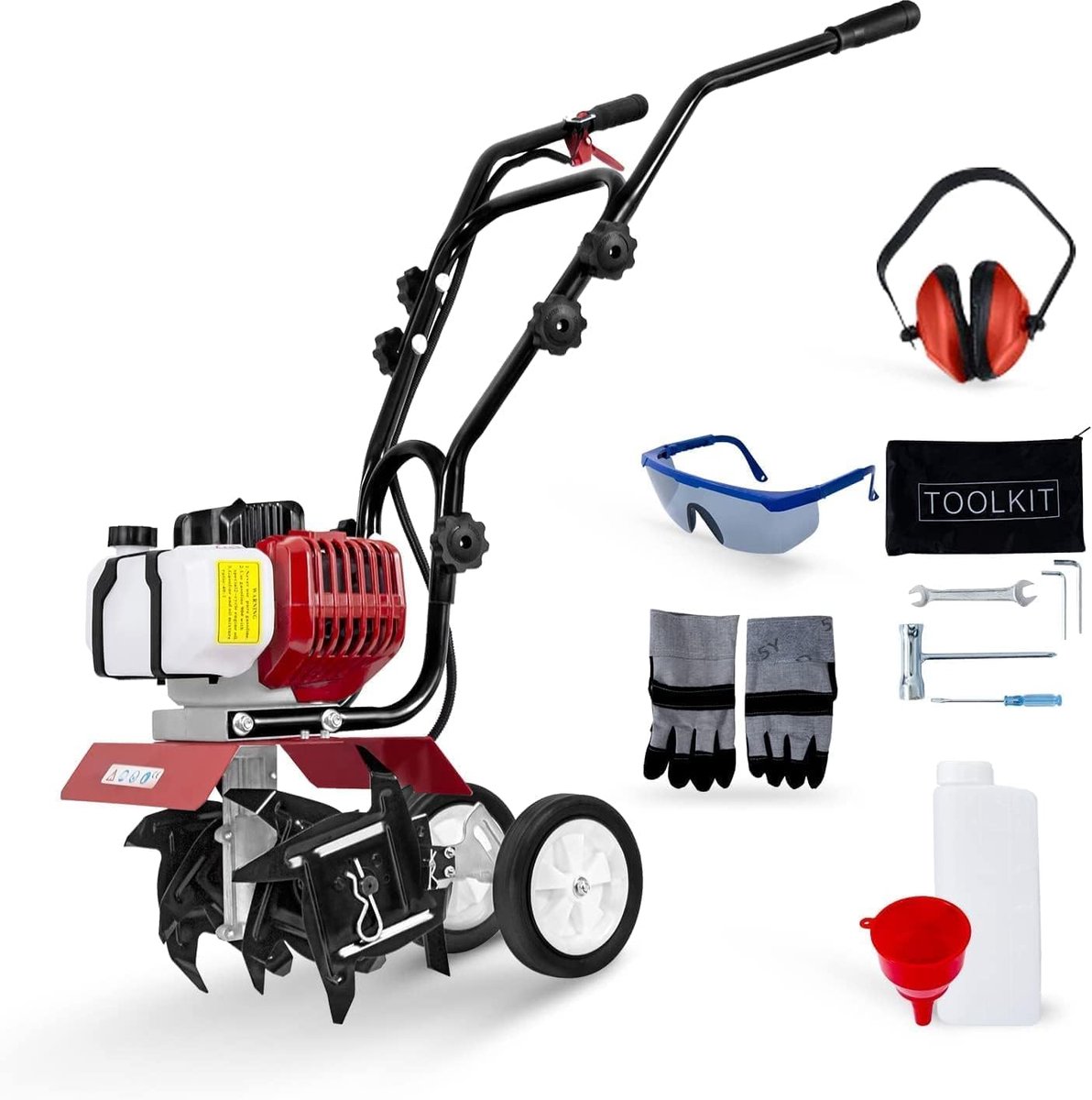 Tuinfrees Benzine - Bodemfrees Cultivator - Bodem Bewerken - Krachtige 52cc Motor - 28 cm Werkbreedte - Zwart Oranje