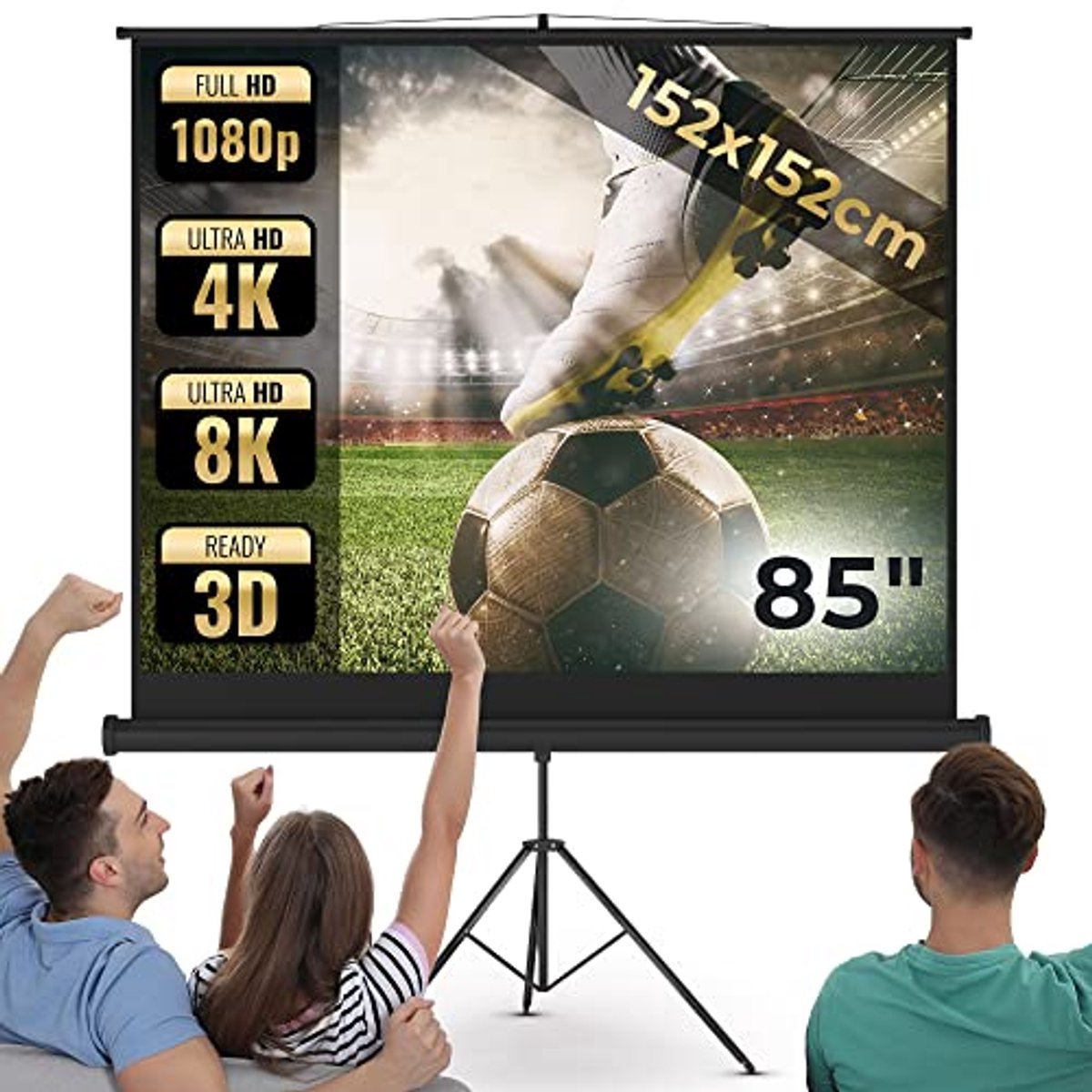 Projectiescherm - Filmdoek Statief - Thuisbioscoop Creëren - Aanpasbare Beeldverhouding - 152x152cm 85 inch - Wit