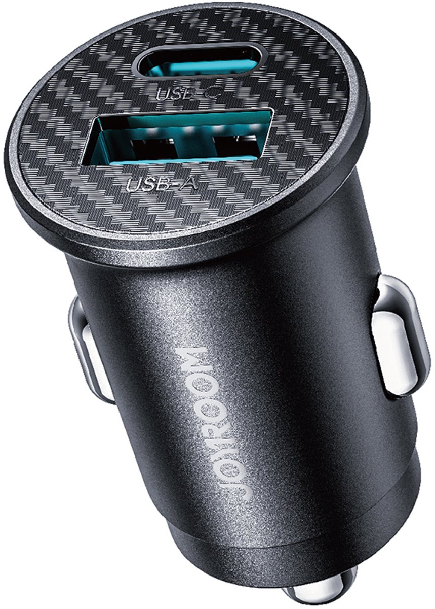 Joyroom 2in1 - Autolader USB C en USB A - 15W - Zwart Carbon