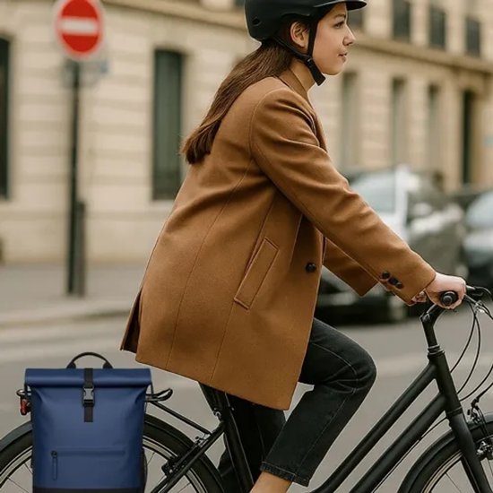 BADAWIN Anna 2-in-1 Fietsrugzak 27L – Waterdichte Fietstas & Rugzak – Laptopvak 17 inch – Rolltop – Bagagedrager met Haken – Blauw — afbeelding 5