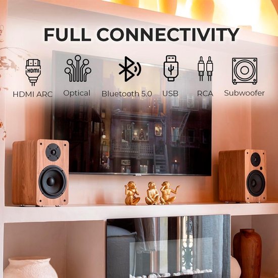 Stereo Luidsprekers - Boekenplank Speakers - Home Cinema - HDMI ARC Connectiviteit - 65 inch Woofer - Bruin — afbeelding 5