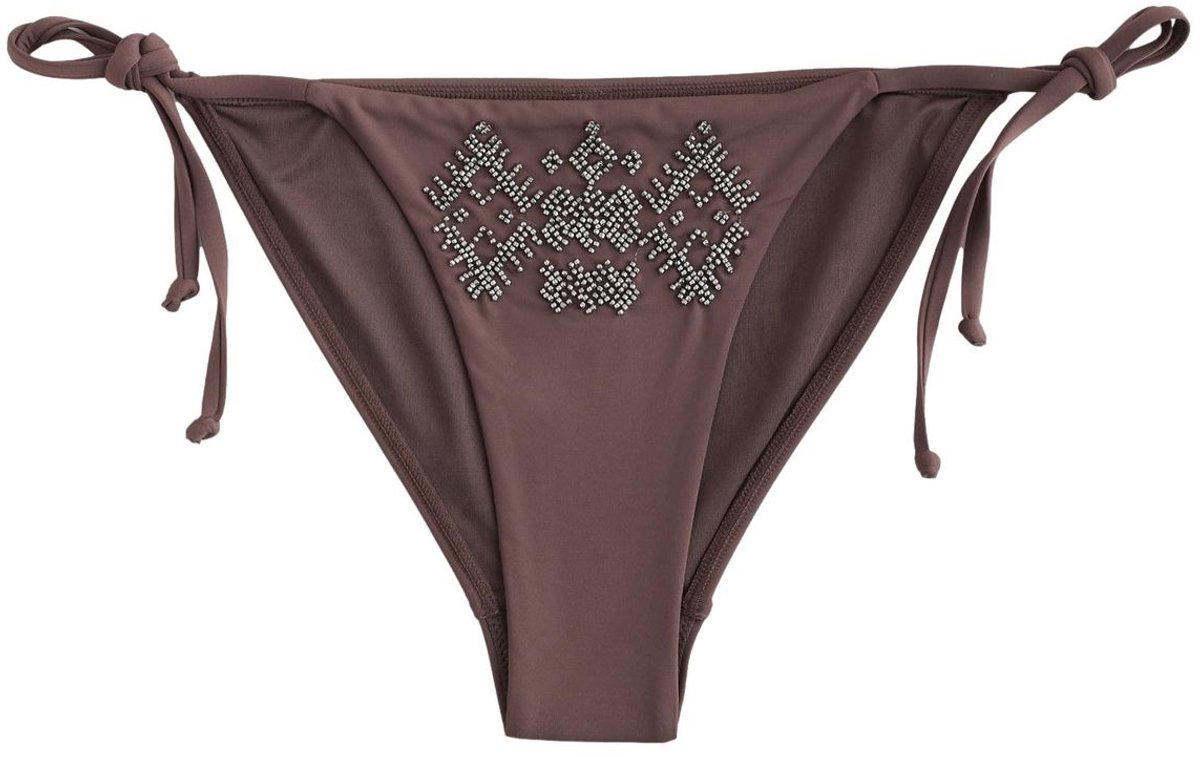 Next Dames - Bikinibroekje met strikjes aan de zijkant en versierd met kralen - Bruin Chocolate Brown