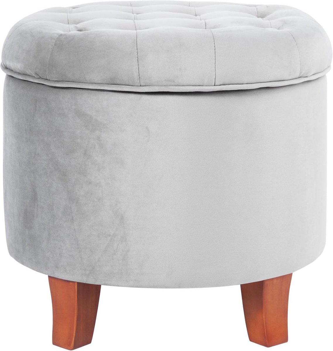 Ronde Opbergkruk - Ottoman met opberg - Woonkamer opruimen - Fluwelen stof - 46 cm hoog - Grijs