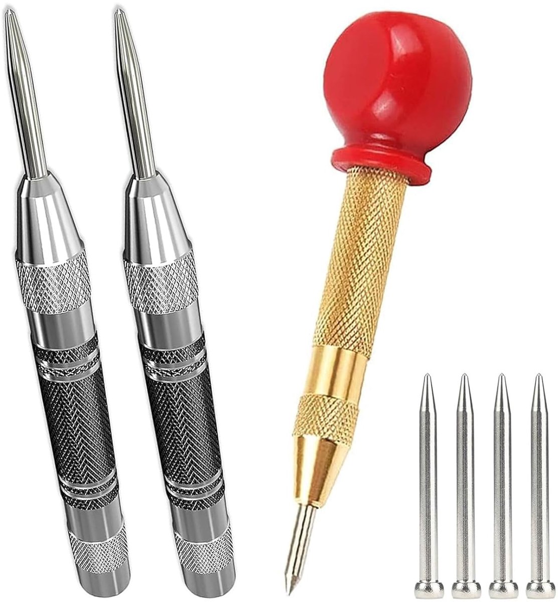 Automatische Korrels - Veerponsen Set - Nauwkeurig Markeren - Instelbare Slagkracht - 3 Stuks - Zilver Goud