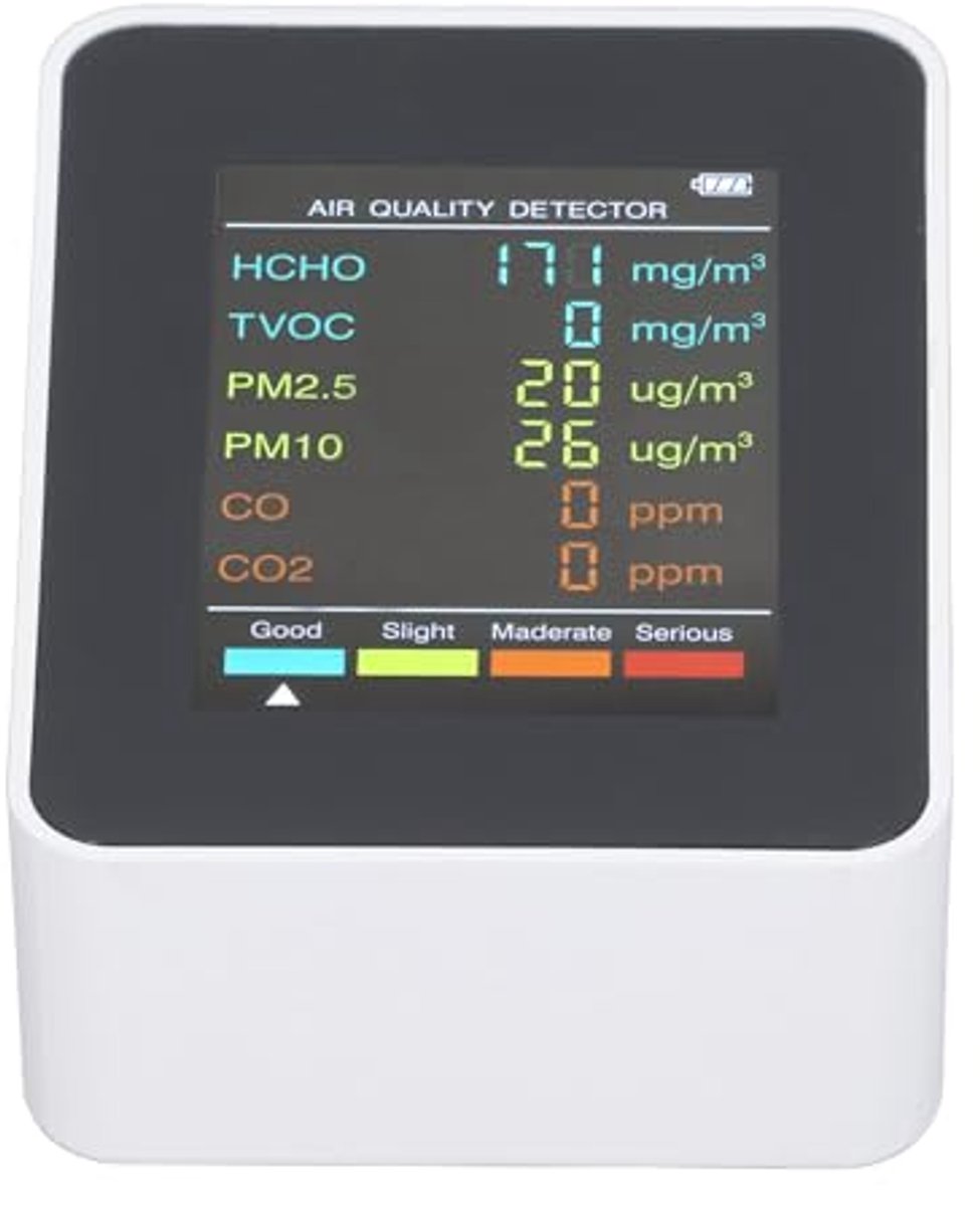 Luchtkwaliteit Monitor - CO2 Meter - Binnenlucht Meten - Meerdere Sensoren - 14 x 10 x 5 cm - Wit