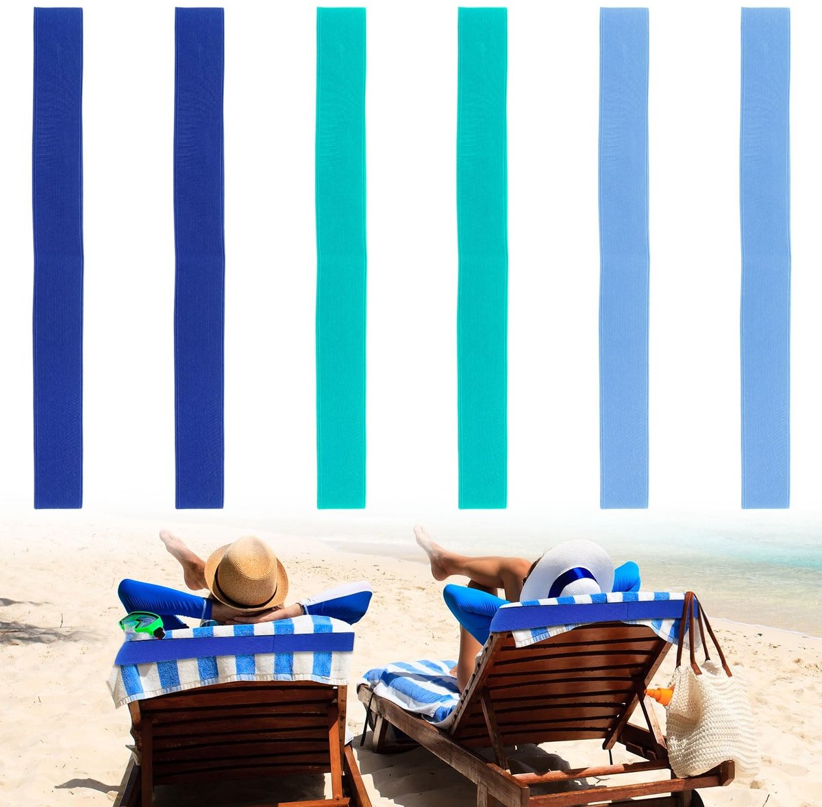 Dailygoods- Handdoekbanden Lichtgewicht - Elastische Strandhanddoekhouder - Antislip Handdoekriem - 6 Stuks - 30 x 3 cm - Geschikt voor Ligstoelen - Handdoekhouders