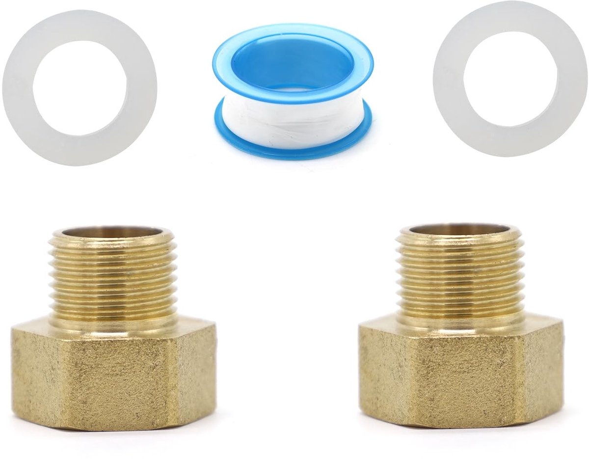 Dailygoods- Verloopstuk 2 Stuks - Messing Verloopstuk - Siliconen Afdichtingen - Draadband - Duurzaam - Eenvoudige Installatie - Reduceernippel