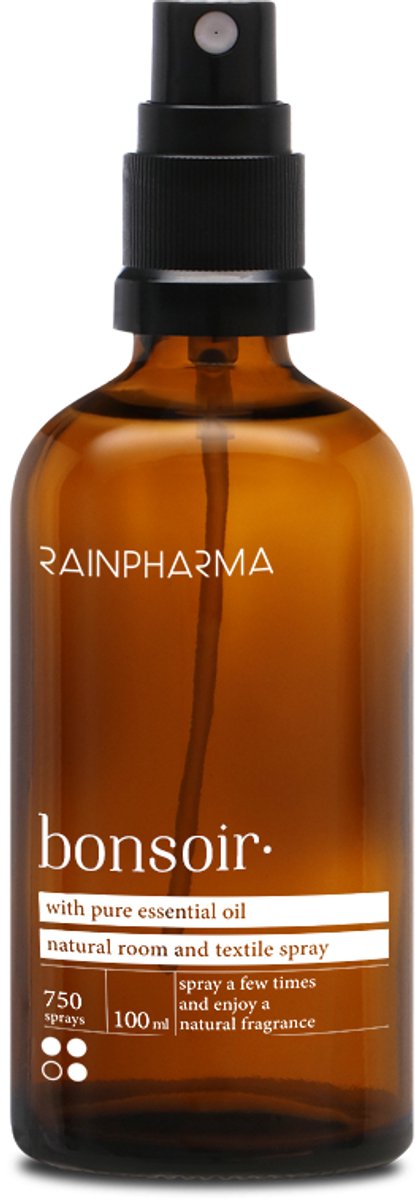 RainPharma Natural Room Spray Bonsoir - 100ml – Met Pure Essentiële Olie – Intense Geur – Geschikt voor Textiel – Natuurlijk Huisparfum – Interieurspray – Luxe Woonaccessoires – Luchtverfrisser – Aromatherapie Producten