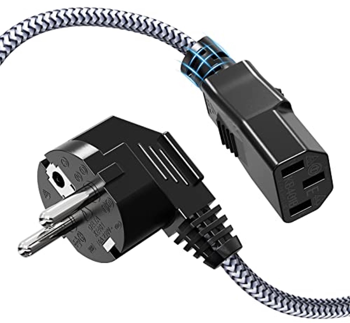 Netsnoer 3-polig - Stroomkabel Universeel - Apparaten Aansluiten - Nylon Vlechtwerk - 2 meter - Zwart