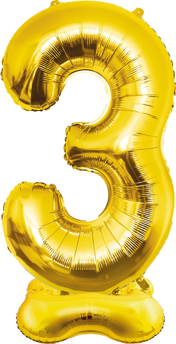 150cm XXL folieballon - Zelf staand - Cijfer 3 - Staande cijferballon - Goud