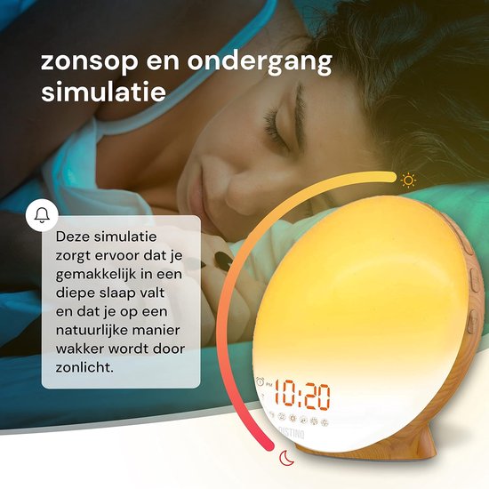 Wake-Up Light met Wekkerradio en Dubbele Wektijd - Slaaphulp met USB Opladen van Wake-up Light — afbeelding 2