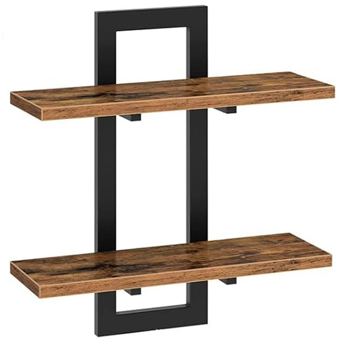 Lemlit Wandplanken - Zwevend Wandrek 38 x 13,5 x 40 cm - 2 Laags Wandplank Set voor Woonkamer Keuken Badkamer en Slaapkamer - Vintage Bruin Zwart