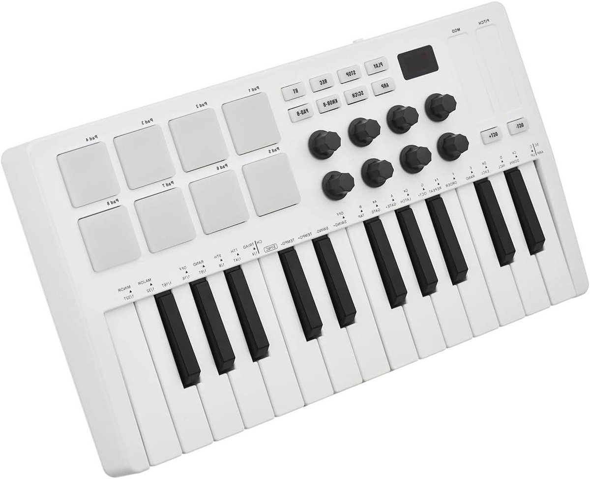Mini USB Keyboard - Midi Controller - Muziek Maken - 25 Aanslaggevoelige Toetsen - 32 cm Breed - Zwart