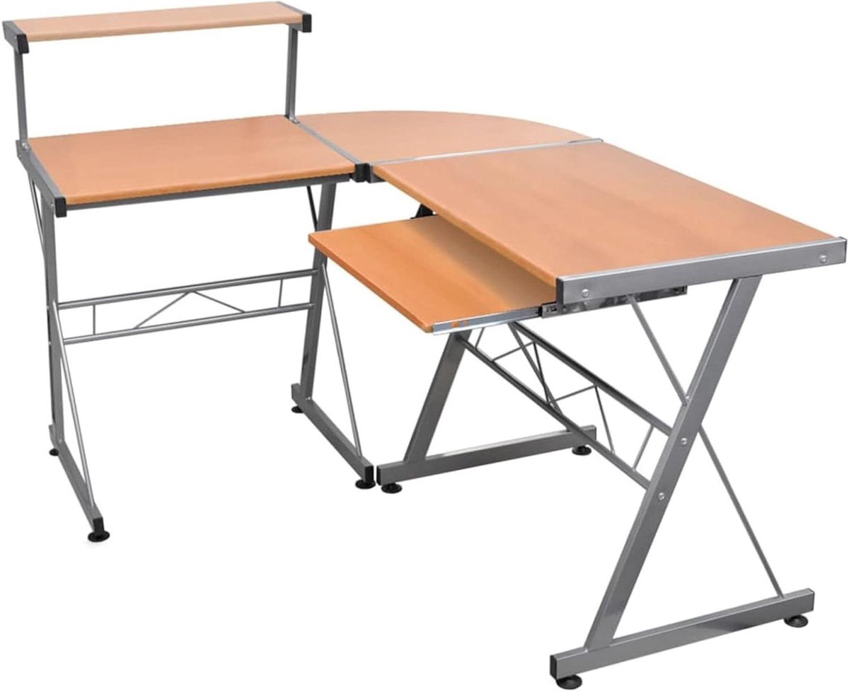 Hoekbureau - Werkstation Tafel - Thuiswerken Organiseren - Flexibel L-Design - 132x112x99 cm - Bruin