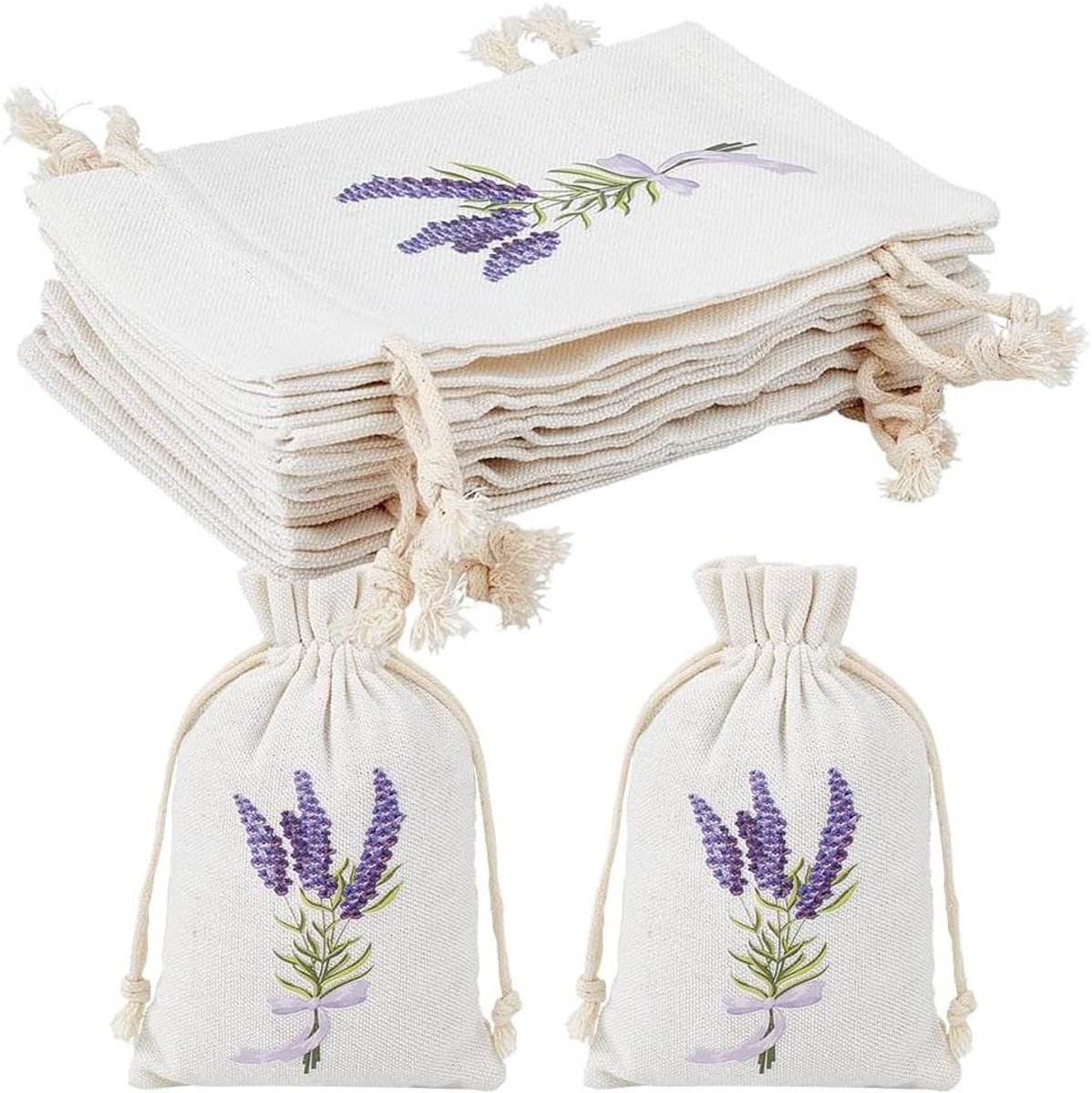 Katoenen Zakjes - Lege Sachet - Kruiden Opslag - Met Trekkoord - 16 Stuks 15x10cm - Lavendel