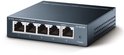 TP-Link TL-SG105 5-poorts Gigabit Desktop Switch, grijs, met 5 Ethernetpoorten en stroomindicator.