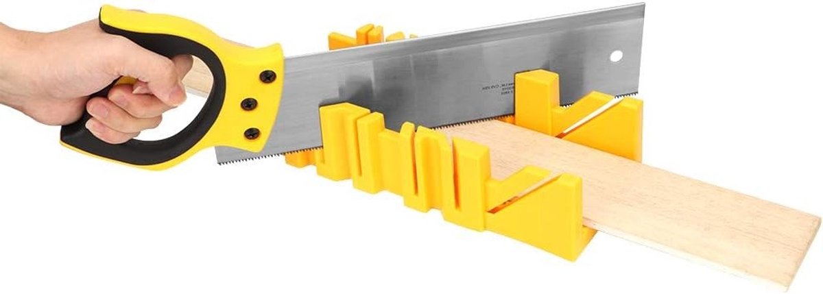 Miter Box voor Houtbewerking, 12 inch Plastic Met Meerdere Hoekklemmen en 14 inch Handzaag voor DIY Projecten en Thuisdecoratie