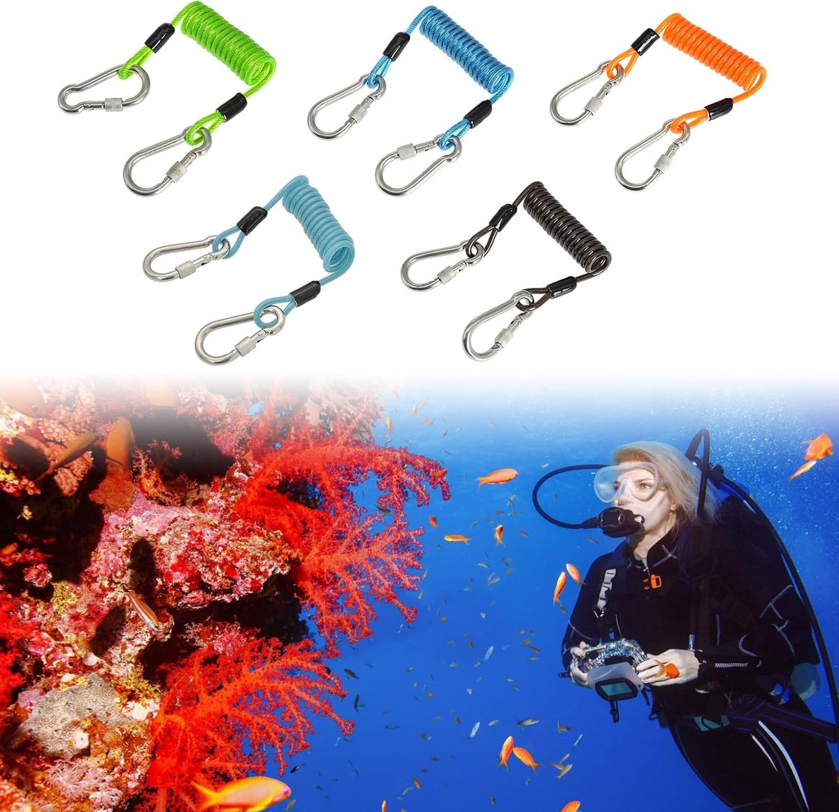 Duikcamera Lanyard Clip - Opgerolde Kabel - Veilig Camera Beveiligen - Roestvrij Staal - 1.30m - A