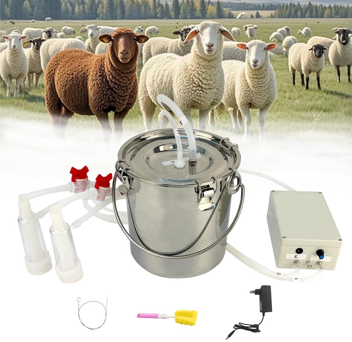 Melkmachine - Veehouderij Apparaat - Efficiënt Melken - Grote Capaciteit - 5 Liter - Zilver