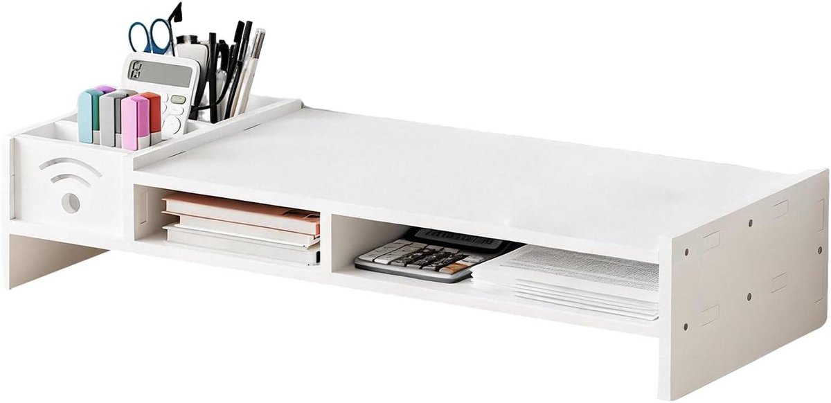 Monitor Verhoger - Bureau Plank - Werkruimte Organiseren - Twee Niveaus - 49 x 20 cm - Wit