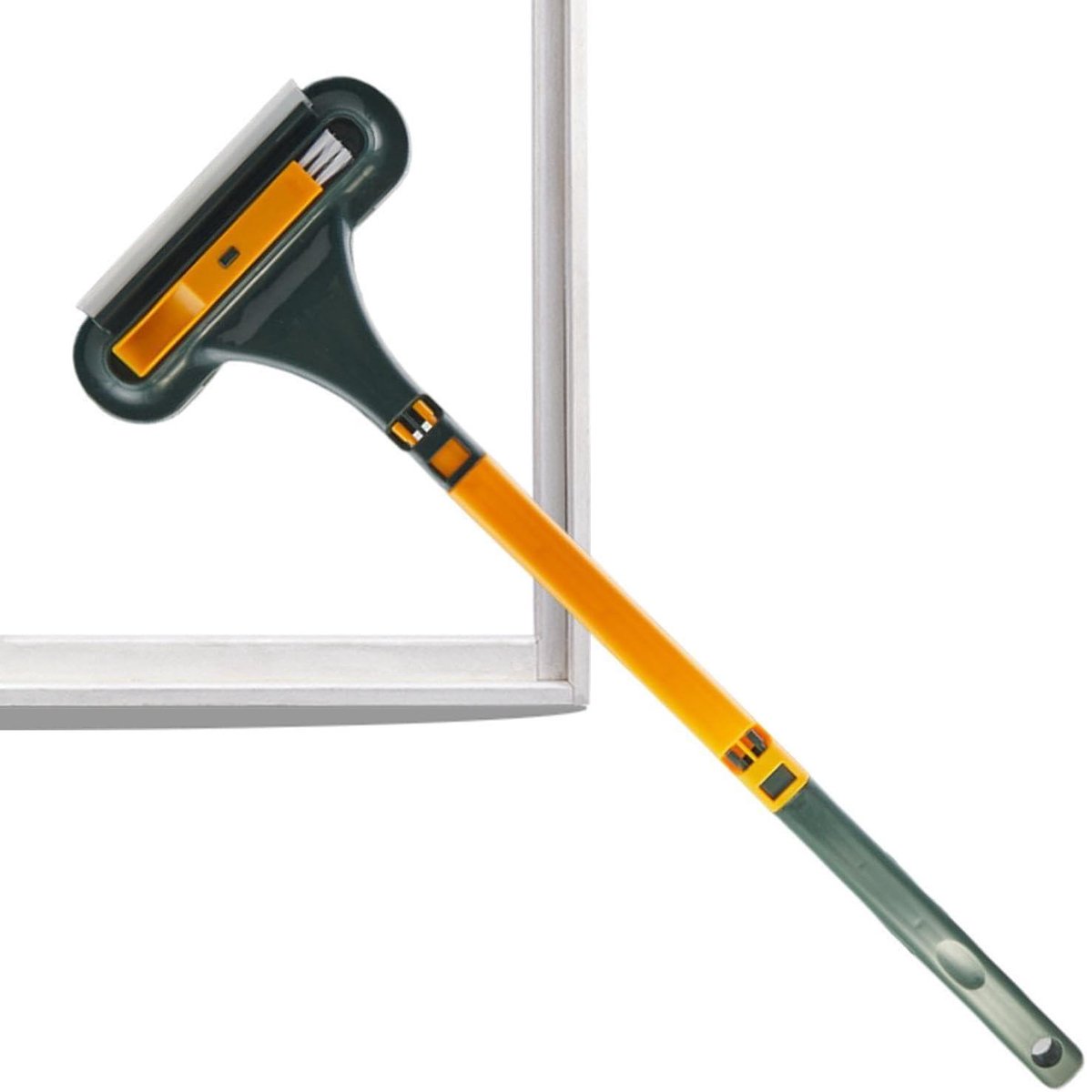 Raamscherm reiniger - Stofreiniger gereedschap - Glasoppervlakken reinigen - 2-in-1 functie - 63 cm lang - Geel