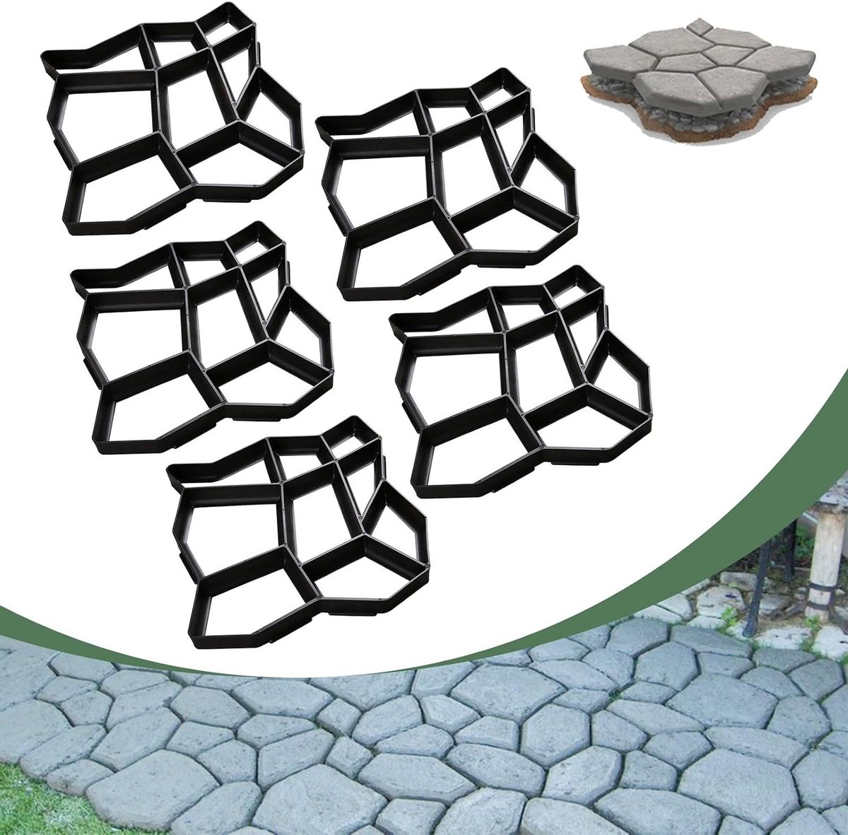 Betonvorm 9 Kamers - Gietmal Stapsteen - Tuinpad Aanleggen - Onregelmatige Vorm - 43x43x4cm - Zwart