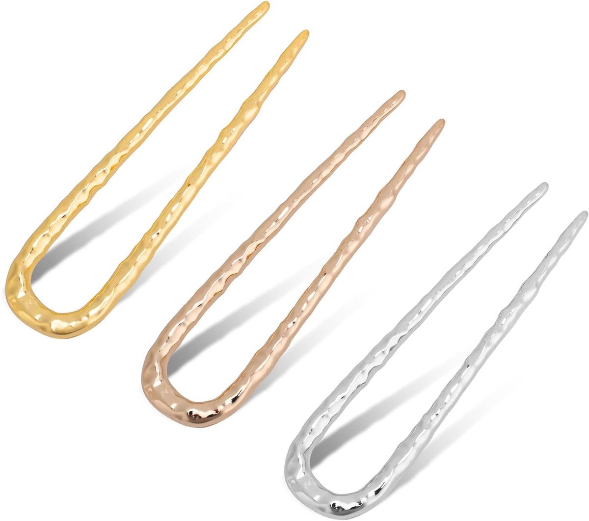 Set van 3 Vintage Metalen Haarspelden voor Updo Hairstyle, Chignon en Franse Twist - Haaraccessoires voor Dames in Goud, Zilver en Roségoud