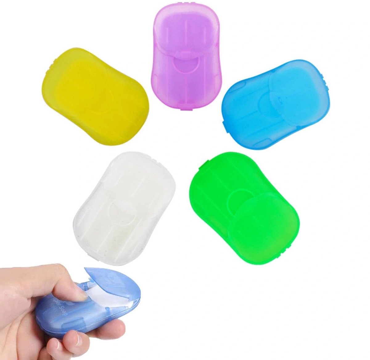 SPHProducts - Draagbare Wegwerphandzeep - Geparfumeerde Papieren Zeepbladeren - Robuuste Opbergdoos - Blauw - Handhygiëne - Ideaal voor Reizen - Handz