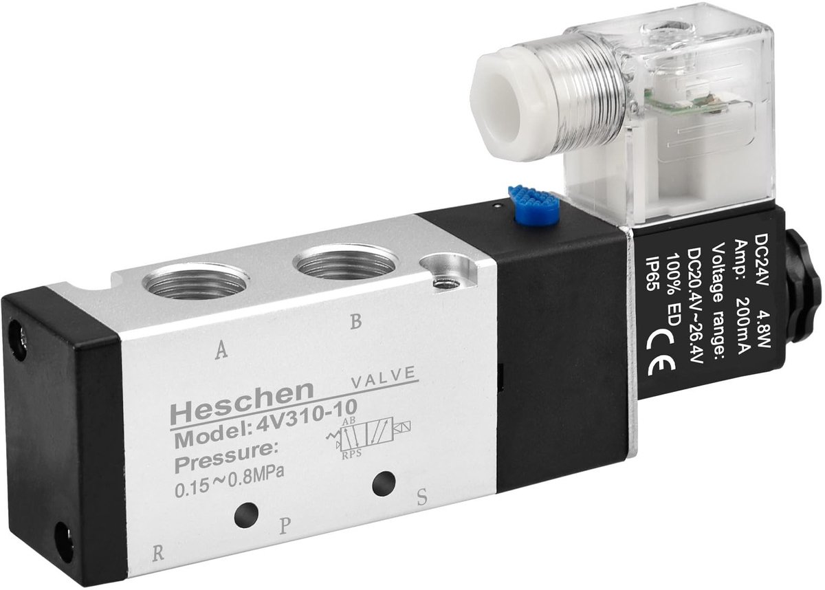 aladdien - Pneumatische Solenoidklep - 5/2 Weg - Aluminium - 24VDC - Efficiënt voor Automatisering - Geschikt voor Industrie - Model 4V310-10
