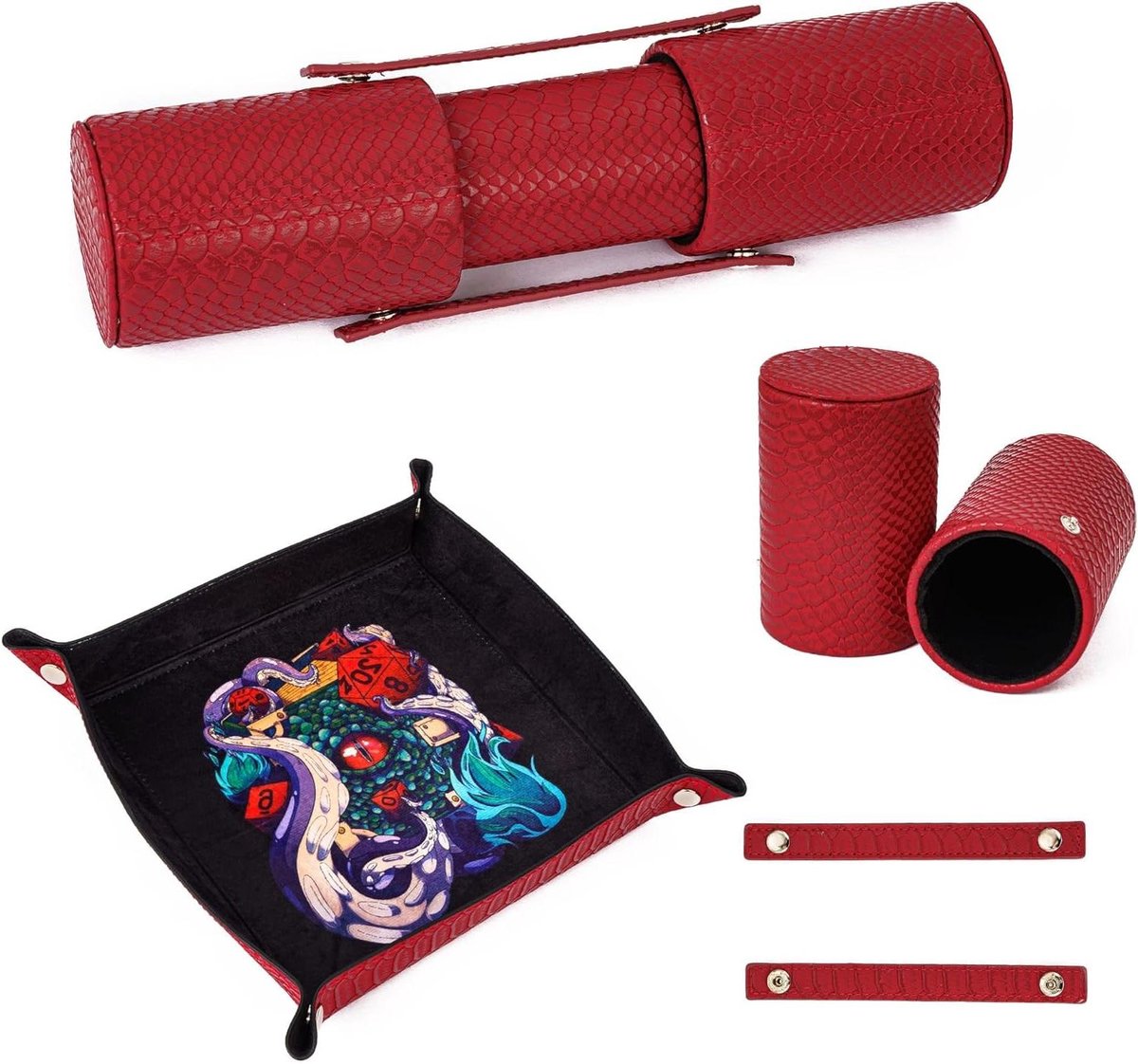 Dice Tray Set - Dobbelbeker Bak - Tabletop Gaming - Opvouwbaar Leer - 220 Grams - Rood