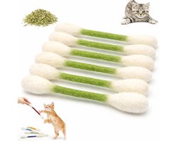 Set Van 6 Gigantische Wattenstaafjes-kattenspeeltjes | Bevat Kattenkruid, Kauwstokjes Voor Kittens + Stevige Vilten Kicker, Interactief Kauwkoord, Ideaal Om Katten Binnenshuis Te Vermaken (Groen)
