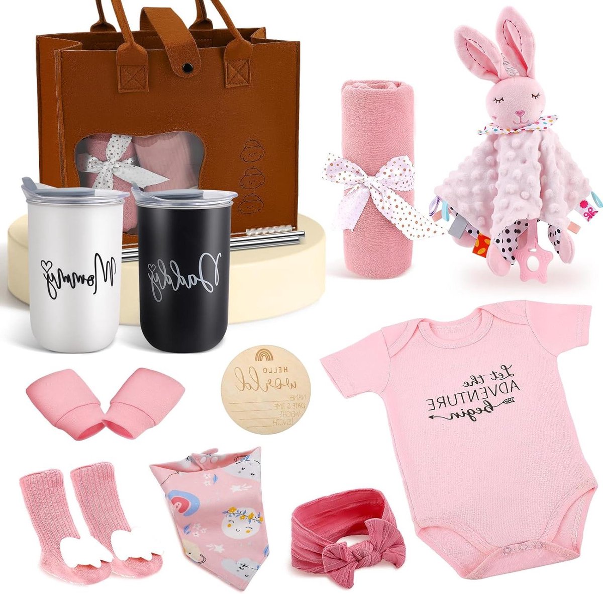 Babyshower Cadeauset Meisjes - Kraamcadeau Set - Baby Welkom Heten - 13 Delige Uitgebreide Set - 110x110 cm - Roze