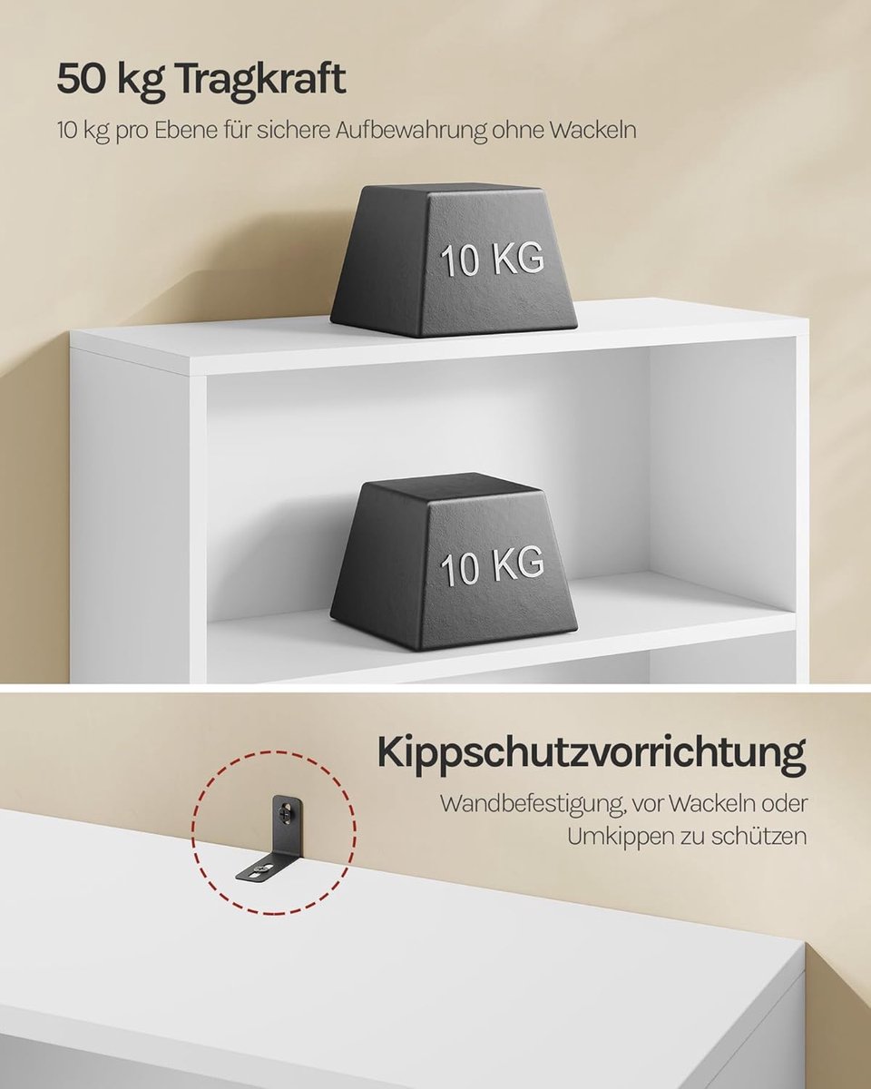 Boekenkast 5 Vakken – Staande Boekenkast 144 cm Wit – Opbergrek Kantoor & Woonkamer – Moderne Open Kast met Kantelbeveiliging – WOLTU SK022ws – abtkantoor