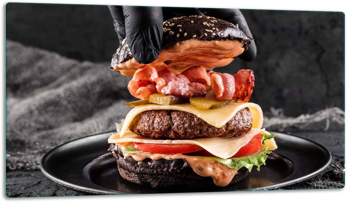 TMK ArtDeko Serie - Snijplank Glas - 52x30 - Hamburger Motief - Bescherming en Decoratie