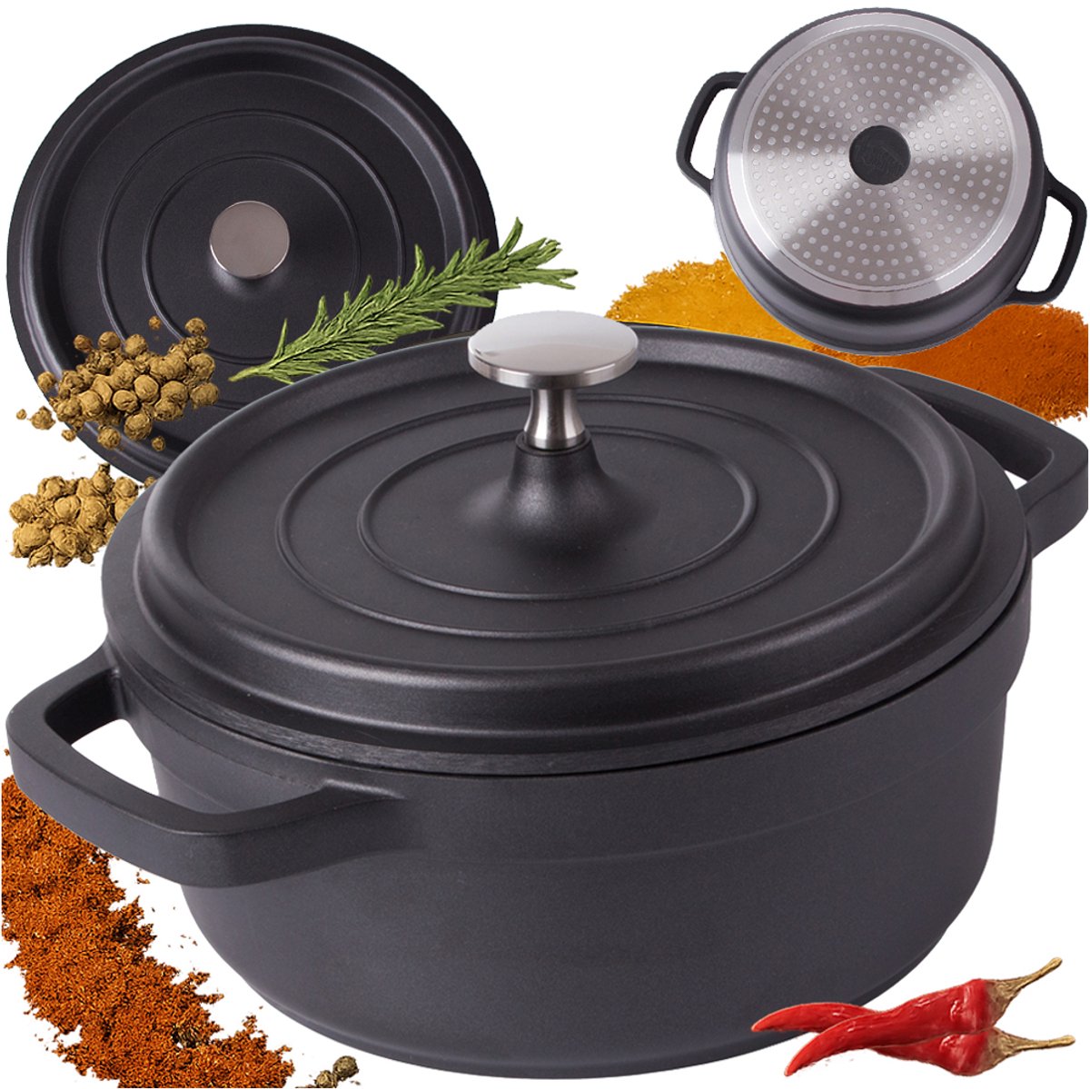 JIANGXI KING STYLE - Gietijzeren Braadpan - 4L - Non-stick - Inclusief Deksel