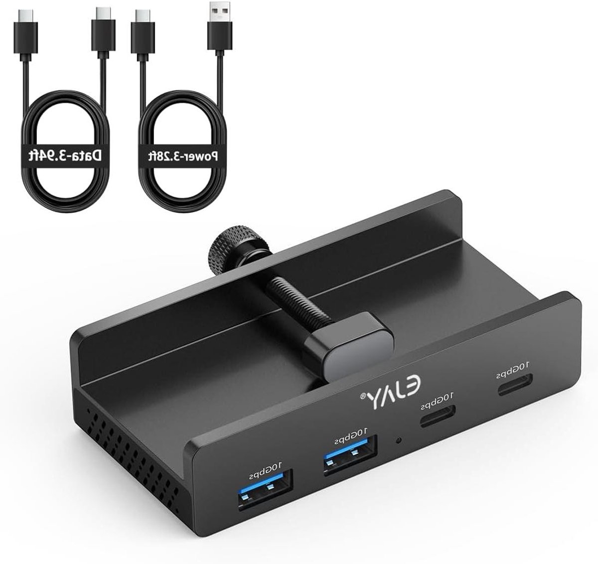 USB-C Hub - Adapter Splitter - Bureau Organiseren - Verstelbare Klem - 10Gbps - Zwart