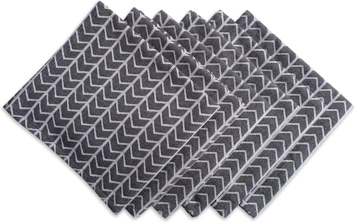 Katoenen Servetten - Servetten Set - Dineren Thuis - Visgraatpatroon - 20" x 20" (Set van 6) - Zwart