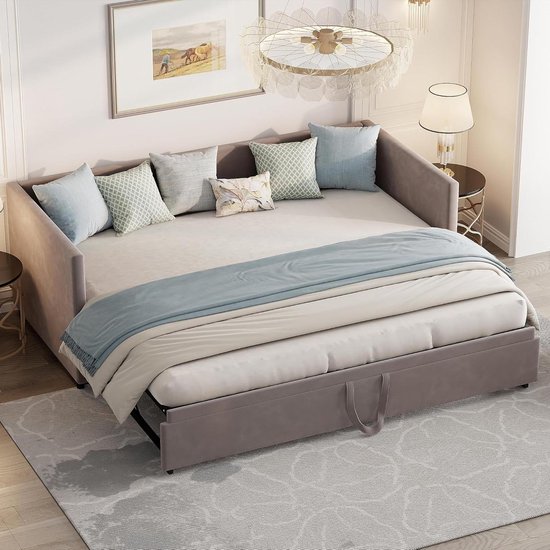 Uitschuifbaar Dagbed - Slaapbank Sofa - Flexibel Slapen - Fluwelen Bekleding - 90/180x200 cm - Grijs