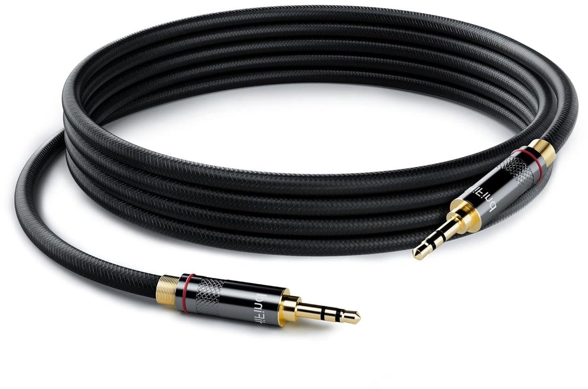 Gevlochten AUX Kabel - Stereo Audiokabel - Muziek Streamen - Verzilverde Geleiders - 2 meter - Zilver