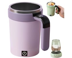 Elektrische koffiemok met zelfroerend systeem - reismokverwarmer - automatische magnetische roerfunctie - reismok met roerfunctie - koffiemokverwarmer - Paars