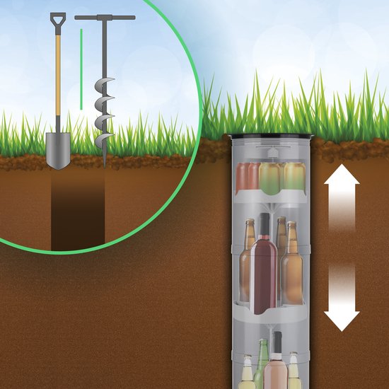 EASYmaxx Flessenkoeler voor buiten, fles- en blikjeskoeler, met grondgat, tot 13 flessen en blikjes (0,33 l tot 1 l), klimaatneutraal en efficiënt dranken en gerechten bewaren van Easymaxx — afbeelding 2