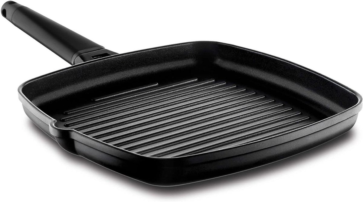 Grillpan - Koekenpan - Buiten Koken - Afneembaar Handvat - 22 x 22 cm - Zwart