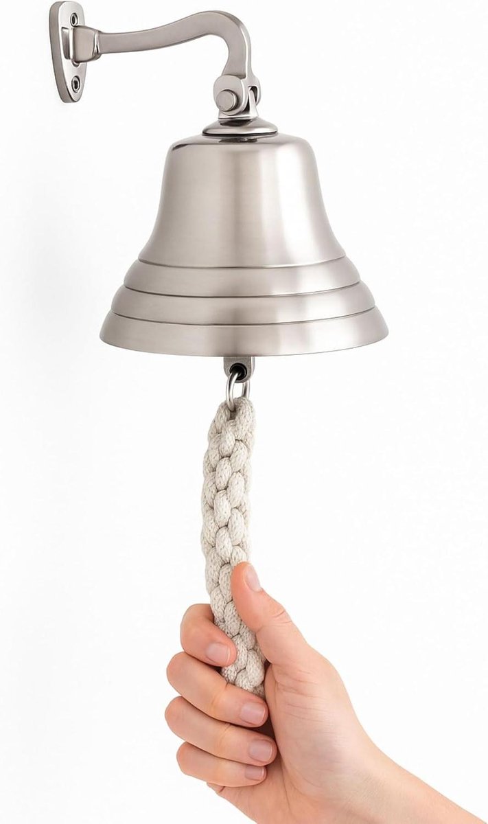 Wandgemonteerde Bel - Receptiebel Huisbel - Nautische Decoratie - Luid Klingelend Geluid - 205 cm - Zilver