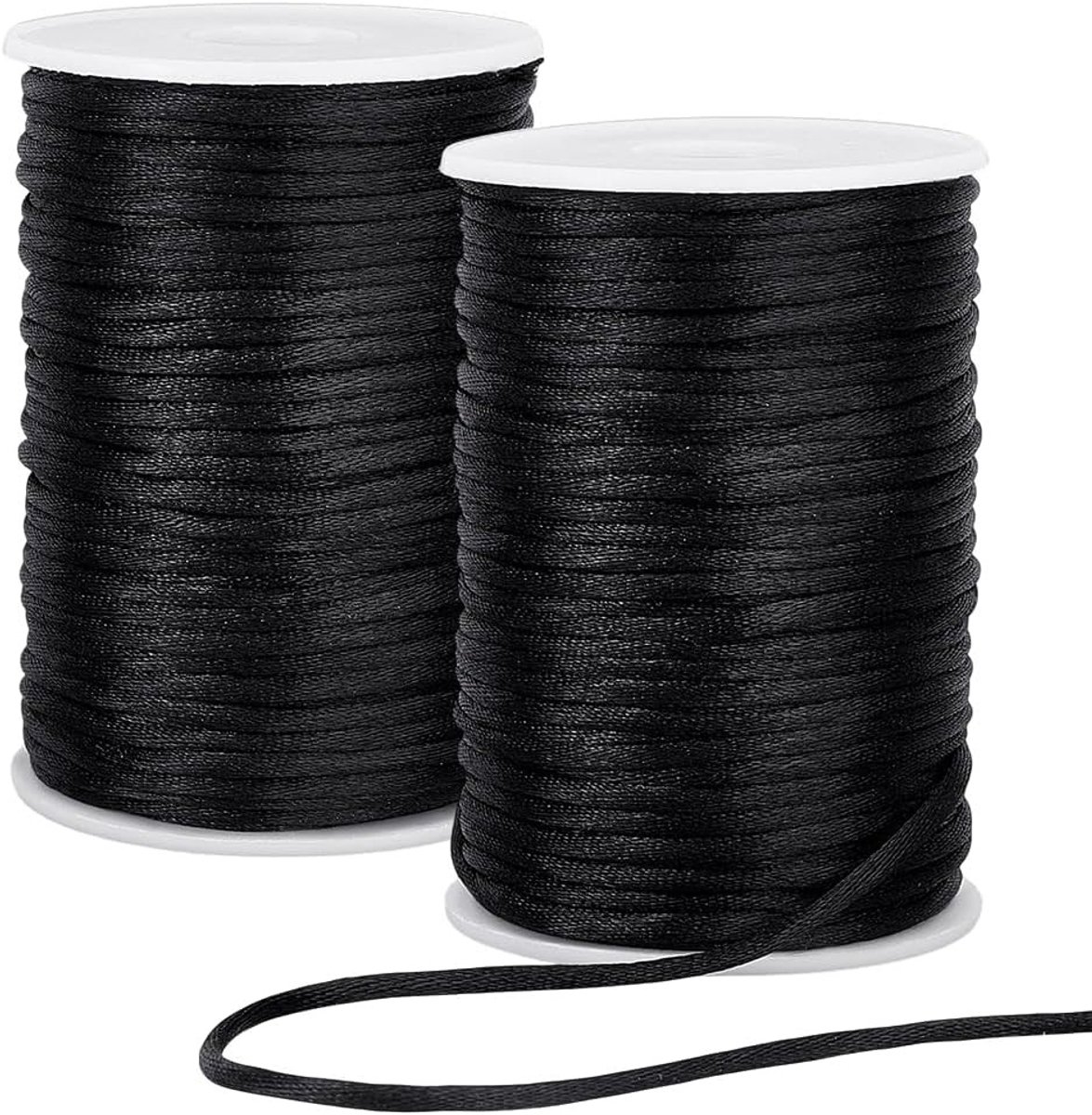 109 Yards 3mm Zwart Satijn Koord Rattail Chain Koord Zijde Draad voor Knopen, Beads en Sieraden Maken, 2 Rollen voor Macramé en Creatieve Projecten