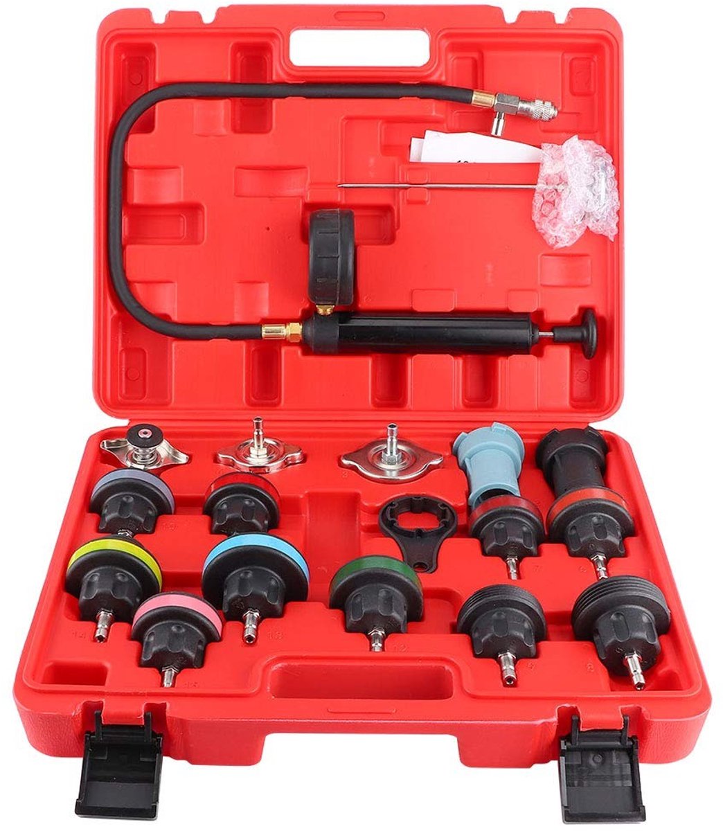 Vt products - Auto Koelsysteem Druktester Kit - 18-Delig Gereedschap - Duurzaam en Nauwkeurig - Universeel - Lekdetectie Hulpmiddel - Ideaal voor Auto