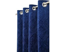 Fluwelen Gordijnen - Stoffen Panelen - Woonkamer Decoratie - Bloemenpatroon - 121x152 cm (2 stuks) - Blauw