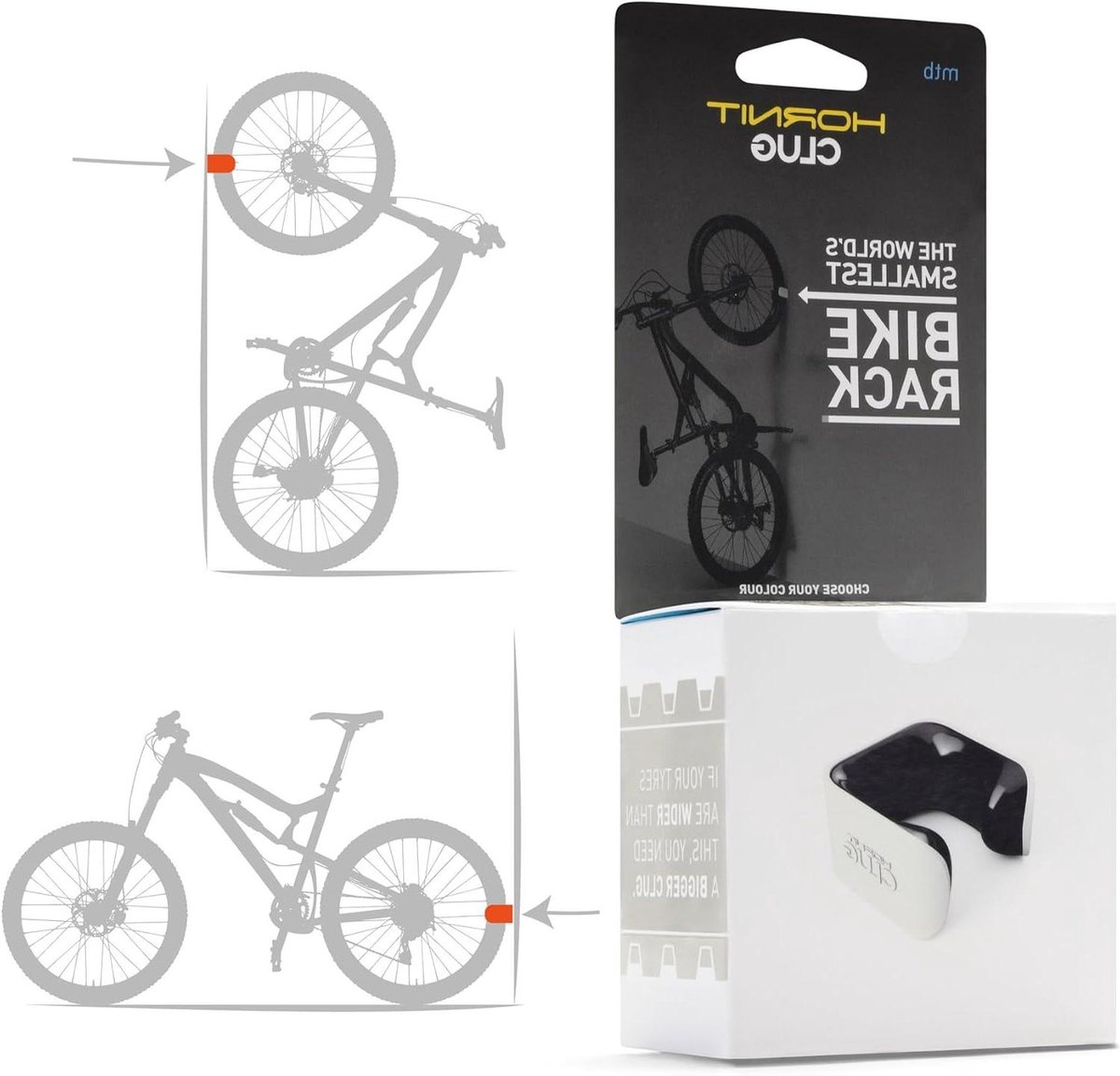 Fietsenrek Muurbevestiging - Fietsophanger Fietsclip - Fietsen Opbergen - Kleinste Fietsdrager Wereldwijd - MTB XL 58-69mm - Wit Zwart