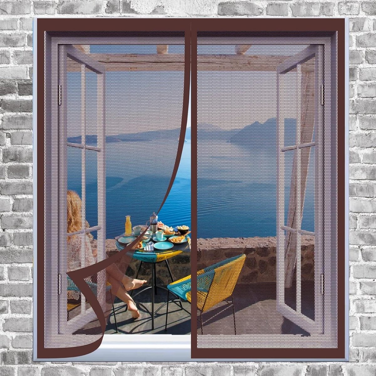 Horizontaal Hor - Muggenhor Raam - Insecten Buiten Houden - Magnetische Sluiting - 90 x 65 cm - Bruin